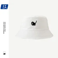 Unisex Cute Simple Style Cat Embroidery Wide Eaves Bucket Hat main image 2