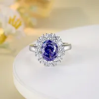 925 Sterling Silver High Carbon Diamond Geometric Oval Rings main image 5