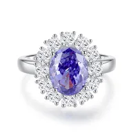 925 Sterling Silver High Carbon Diamond Geometric Oval Rings sku image 5