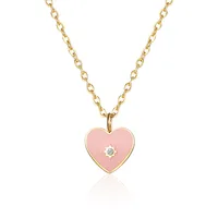 304 Stainless Steel 18K Gold Plated IG Style Sweet Simple Style Epoxy Plating Inlay Heart Shape Zircon Pendant Necklace main image 2