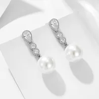 1 Pair 925 Sterling Silver Pearl Zircon Geometric Solid Color Drop Earrings main image 7
