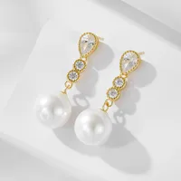 1 Pair 925 Sterling Silver Pearl Zircon Geometric Solid Color Drop Earrings main image 4