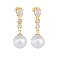 1 Pair 925 Sterling Silver Pearl Zircon Geometric Solid Color Drop Earrings main image 3
