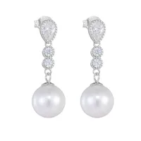 1 Pair 925 Sterling Silver Pearl Zircon Geometric Solid Color Drop Earrings main image 2