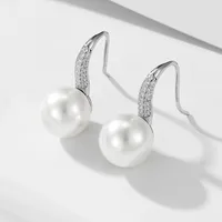 1 Pair 925 Sterling Silver Pearl Zircon Solid Color Ear Hook main image 7