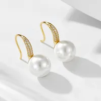 1 Pair 925 Sterling Silver Pearl Zircon Solid Color Ear Hook main image 4
