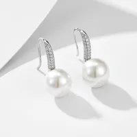 1 Pair 925 Sterling Silver Pearl Zircon Solid Color Ear Hook main image 8