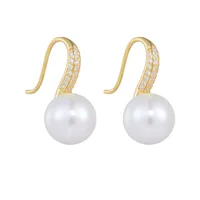 1 Pair 925 Sterling Silver Pearl Zircon Solid Color Ear Hook main image 3