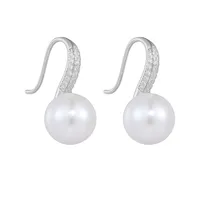 1 Pair 925 Sterling Silver Pearl Zircon Solid Color Ear Hook main image 2