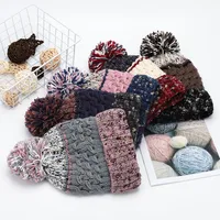 Women's Cute Color Block Pom Poms Eaveless Wool Cap main image 2