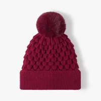 Women's Basic Lady Simple Style Solid Color Pom Poms Eaveless Wool Cap sku image 2