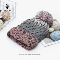 Women's Cute Color Block Pom Poms Eaveless Wool Cap main image 1