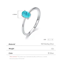 Simple S925 Sterling Silver Egg-shaped Imitation Paraiba Tourmaline Ring Female main image 1