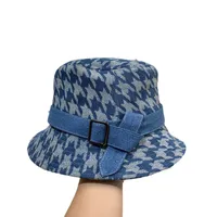 Women's Retro Streetwear Houndstooth Wide Eaves Bucket Hat main image 4