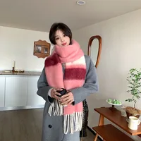 Women's Elegant Modern Style Color Block Mohair Tassel Scarf sku image 1