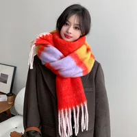 Women's Elegant Modern Style Color Block Mohair Tassel Scarf main image 3