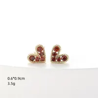 Fashion New Simple Female Heart-shaped Small Copper Earrings main image 4