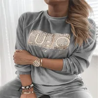Women's Hoodies Sets Long Sleeve Sequins Printing Casual Solid Color main image 2