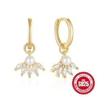 1 Pair 925 Sterling Silver Pearl Zircon Geometric Drop Earrings main image 1