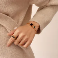 Retro Triangle Square 304 Stainless Steel 18K Gold Plated Bangle In Bulk sku image 2