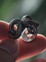 Retro Punk Snake Alloy Silver Plated Men's Open Rings main image 2