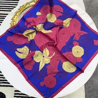 Women's Sweet Pastoral Flower Satin Printing Silk Scarf sku image 3