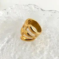 304 Stainless Steel 14K Gold Plated Casual Simple Style Commute Plating Hollow Out Solid Color Rings main image 1
