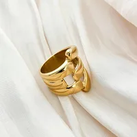 304 Stainless Steel 14K Gold Plated Casual Simple Style Commute Plating Hollow Out Solid Color Rings main image 4