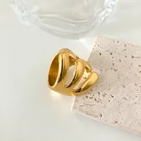 304 Stainless Steel 14K Gold Plated Casual Simple Style Commute Plating Hollow Out Solid Color Rings main image 2