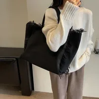Women's Canvas Solid Color Basic Streetwear Sewing Thread Square Open Shoulder Bag Square Bag Underarm Bag sku image 1