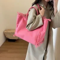 Women's Canvas Solid Color Basic Streetwear Sewing Thread Square Open Shoulder Bag Square Bag Underarm Bag sku image 4