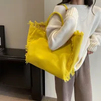 Women's Canvas Solid Color Basic Streetwear Sewing Thread Square Open Shoulder Bag Square Bag Underarm Bag sku image 3