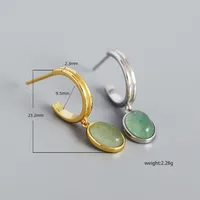Simple S925 Silver Minimalist Geometric Inlaid Stone C-shaped Earrings main image 2