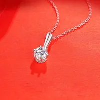 925 Sterling Silver Moissanite Cable Chain GRA Plating Inlay Round Pendant Necklace main image 4