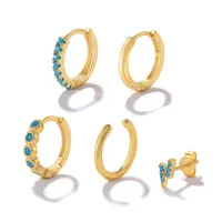 1 Set 925 Sterling Silver Turquoise Round Earrings main image 3