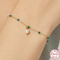 Simple Style Geometric Sterling Silver Plating Inlay Chalcedony Pearl Bracelets main image 4