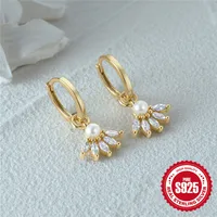 1 Pair 925 Sterling Silver Pearl Zircon Geometric Drop Earrings main image 3