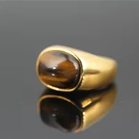 Retro Oval Titanium Steel Inlay Tiger Eye Men's Rings main image 4