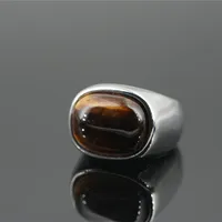 Retro Oval Titanium Steel Inlay Tiger Eye Men's Rings main image 5