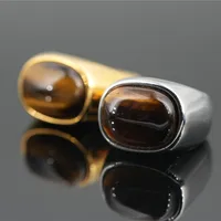 Retro Oval Titanium Steel Inlay Tiger Eye Men's Rings main image 1