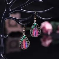 Retro Hollow Geometric Contrast Color Inlaid Rhinestone Fabric Owl Earrings sku image 8