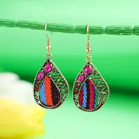 Retro Hollow Geometric Contrast Color Inlaid Rhinestone Fabric Owl Earrings sku image 6
