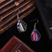 Retro Hollow Geometric Contrast Color Inlaid Rhinestone Fabric Owl Earrings sku image 5