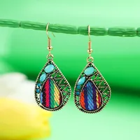 Retro Hollow Geometric Contrast Color Inlaid Rhinestone Fabric Owl Earrings sku image 7