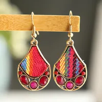 Retro Hollow Geometric Contrast Color Inlaid Rhinestone Fabric Owl Earrings sku image 10