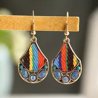Retro Hollow Geometric Contrast Color Inlaid Rhinestone Fabric Owl Earrings sku image 11