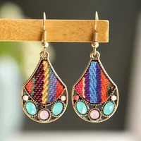 Retro Hollow Geometric Contrast Color Inlaid Rhinestone Fabric Owl Earrings sku image 9