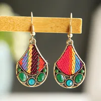Retro Hollow Geometric Contrast Color Inlaid Rhinestone Fabric Owl Earrings sku image 12