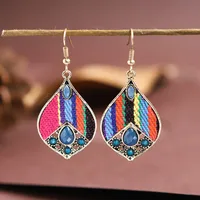 Retro Hollow Geometric Contrast Color Inlaid Rhinestone Fabric Owl Earrings sku image 13