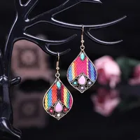Retro Hollow Geometric Contrast Color Inlaid Rhinestone Fabric Owl Earrings sku image 16
